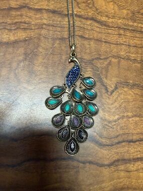Peacock Pendant Necklace in Teal & Blue - Women Jewelry